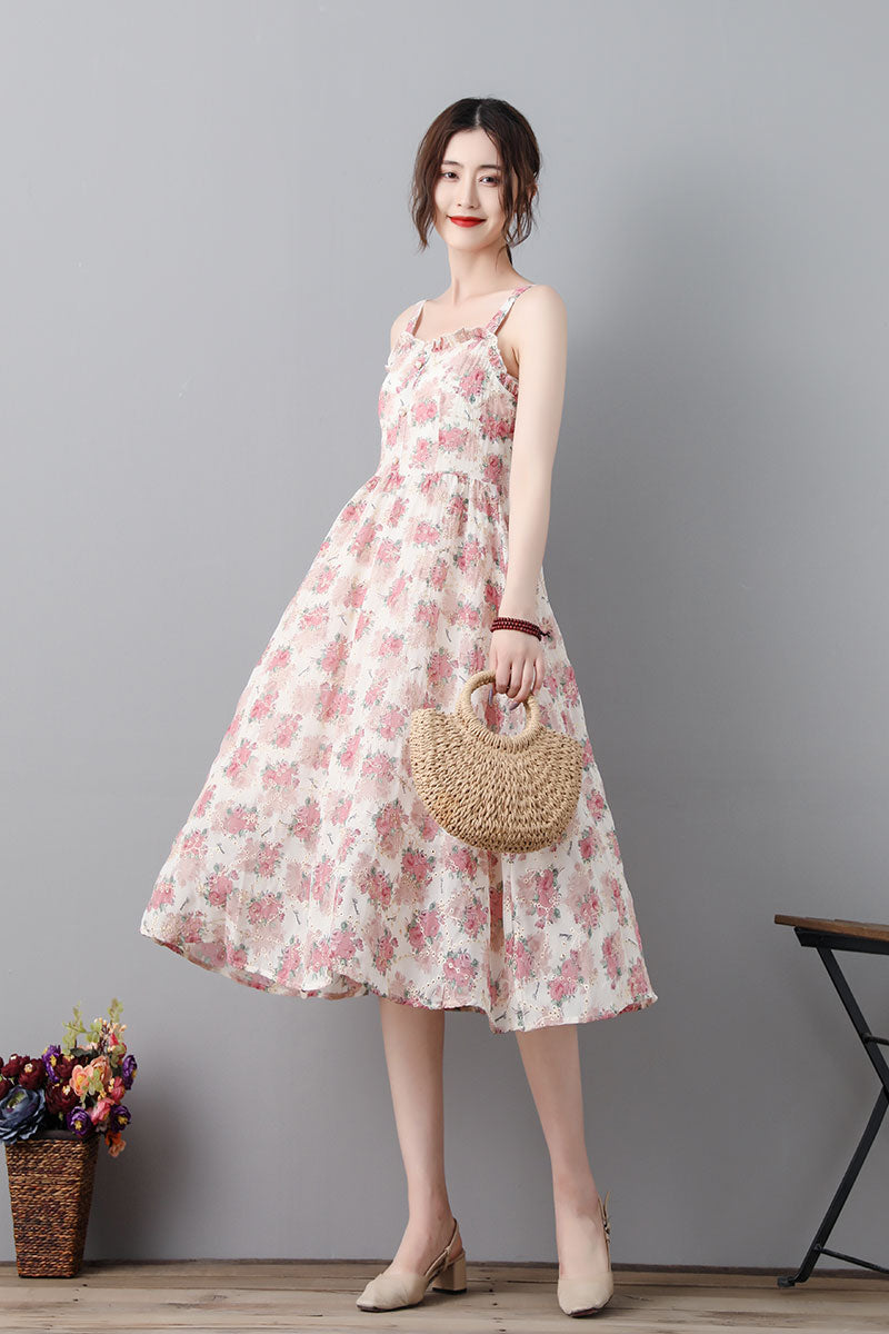 Summer Swing Floral Midi Sun Dress For Women C232001