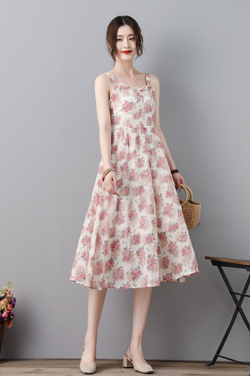 Summer Swing Floral Midi Sun Dress For Women C232001