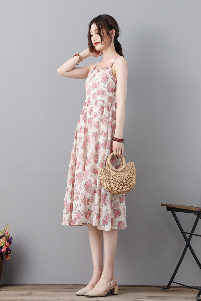 Summer Swing Floral Midi Sun Dress For Women C232001