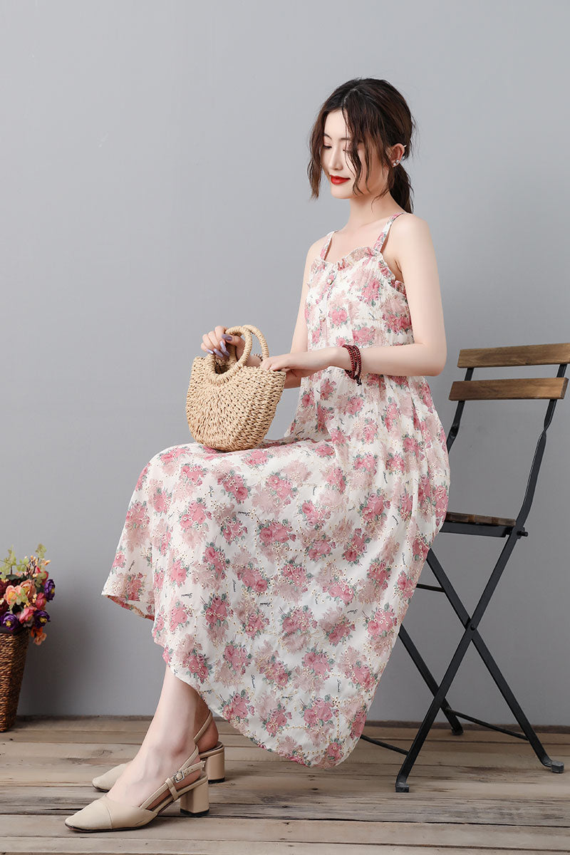 Summer Swing Floral Midi Sun Dress For Women C232001
