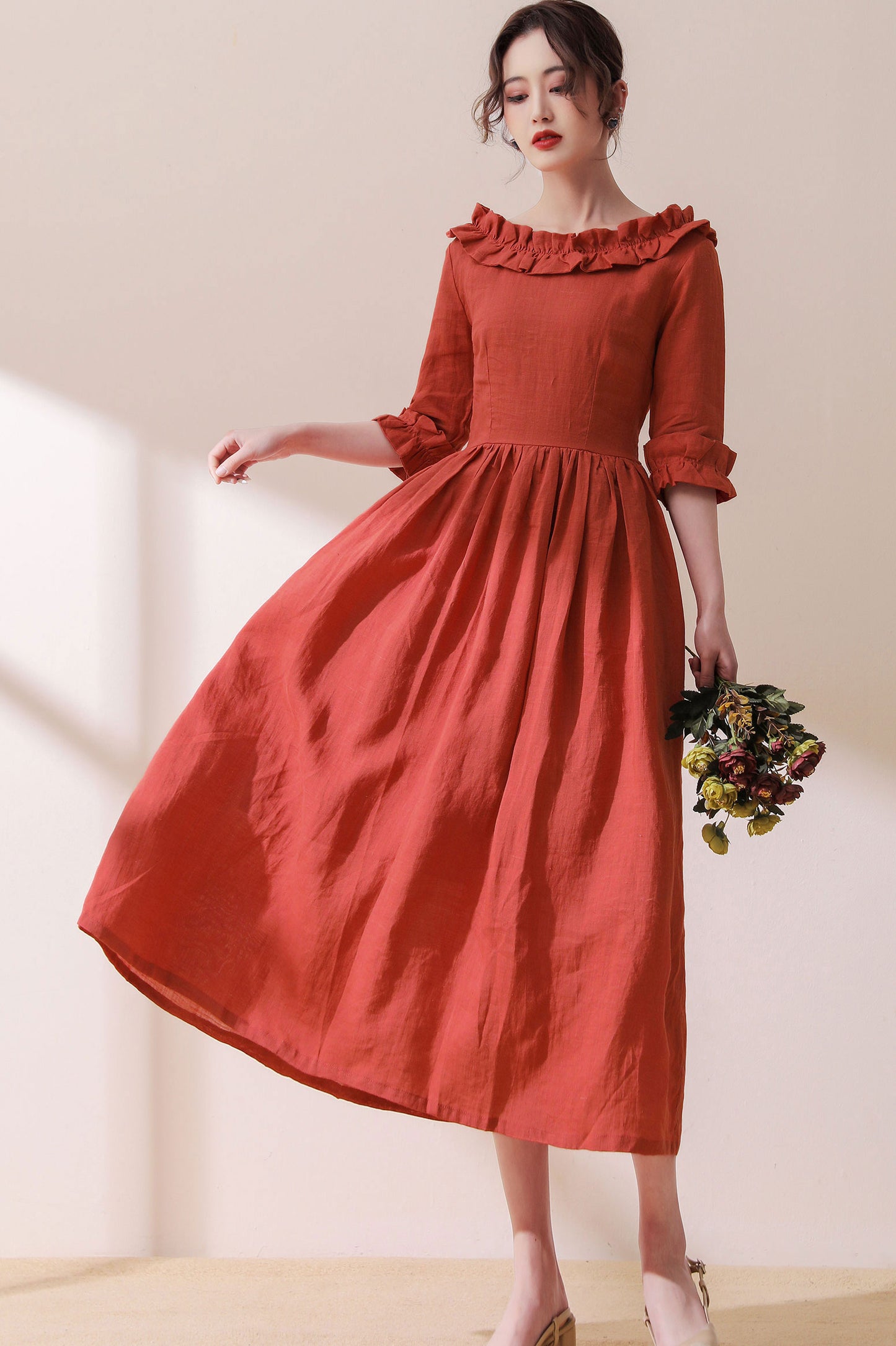 Spring and Summer Cottagecore Linen maxi Dress C2834