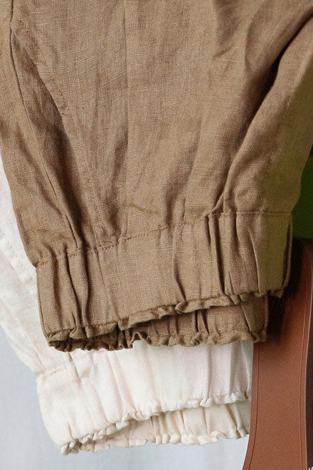 Brown Linen High Waist Shorts - Pleated Waist, Loose Fit c2886