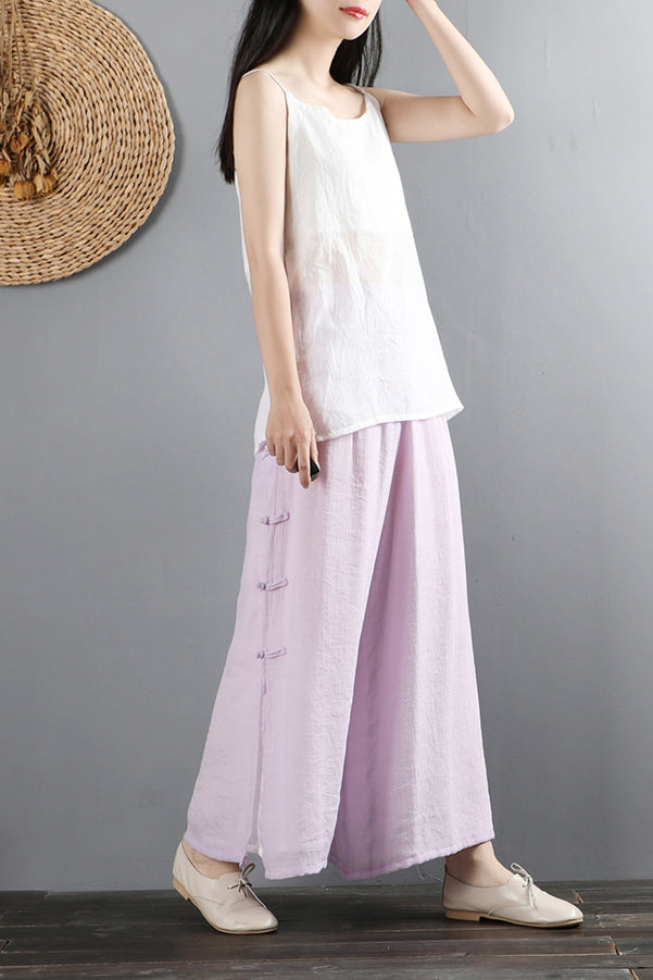 Light Purple Handmade Loose Cotton Linen Pant C2883
