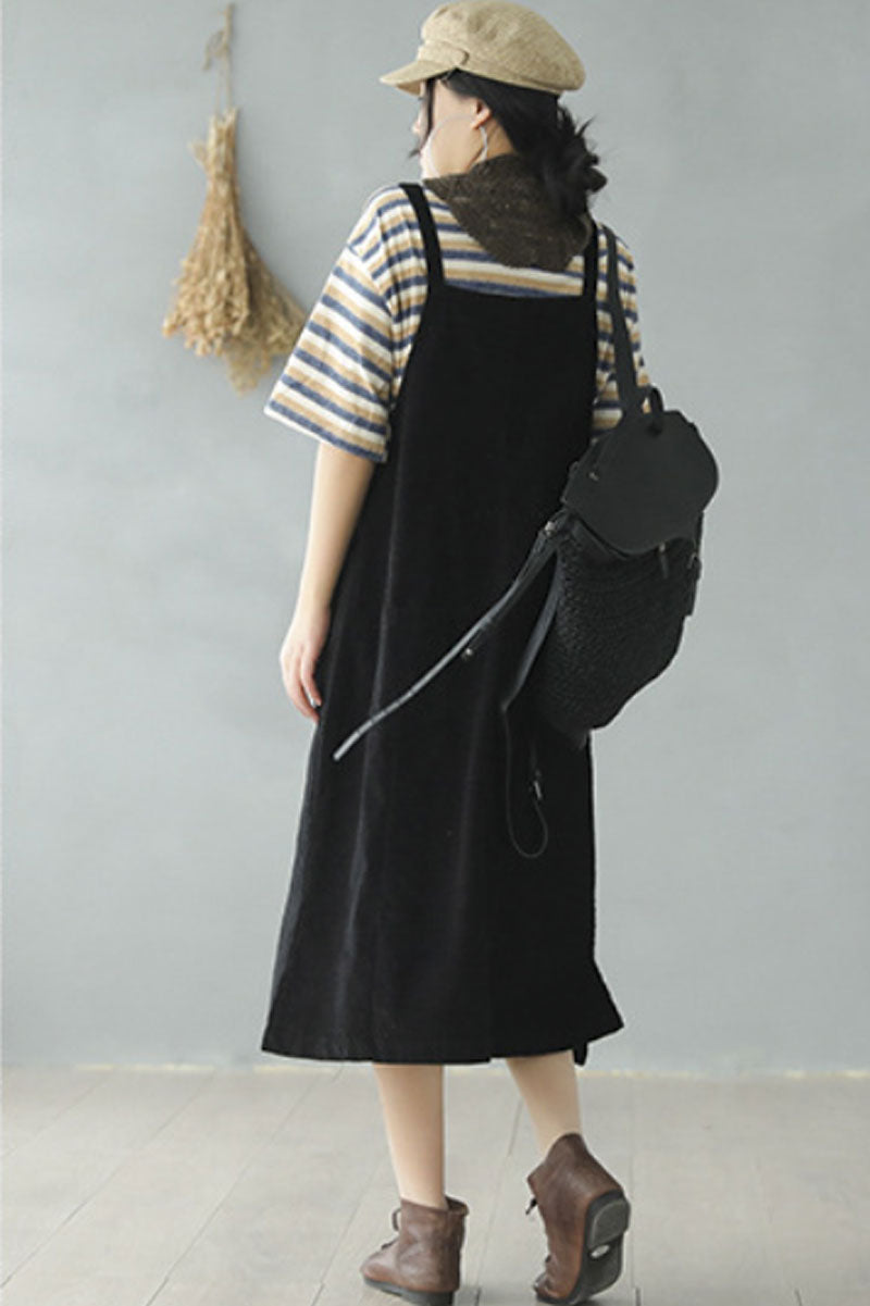 Black Corduroy Strap Dress C2447