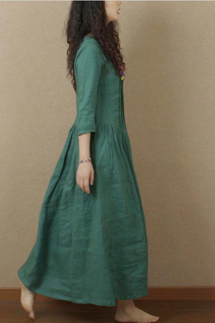 Long linen skirt with full waist and seven minute sleeves 190229