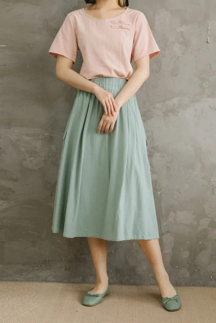 Summer Women Casual Cotton Linen Skirt C2869