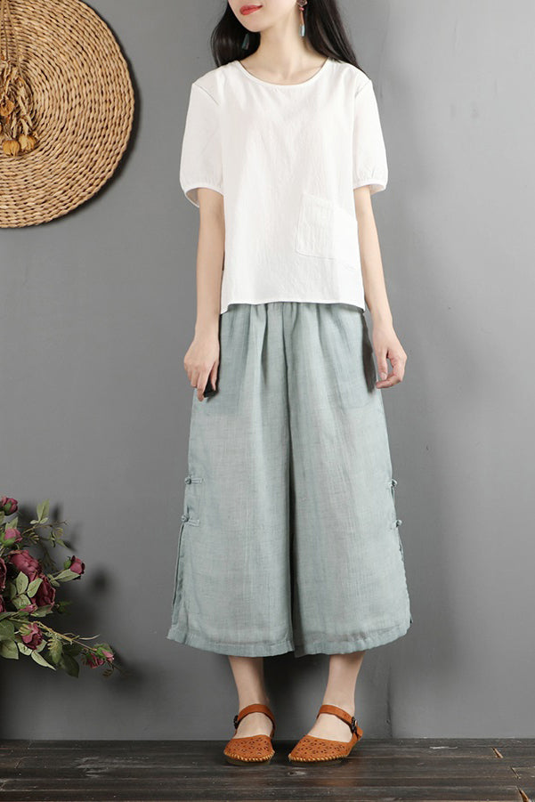 Cotton Linen Wide Leg Summer Loose Pant C2875