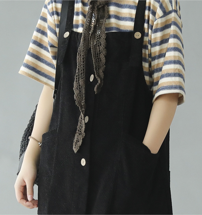 Black Corduroy Strap Dress C2447