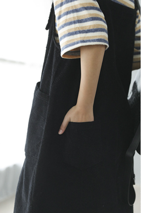 Black Corduroy Strap Dress C2447