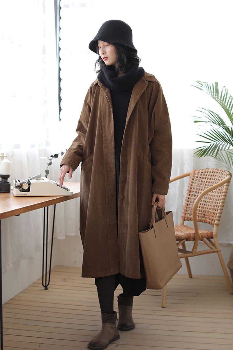 Brown Plus Size Corduroy Coat C2448