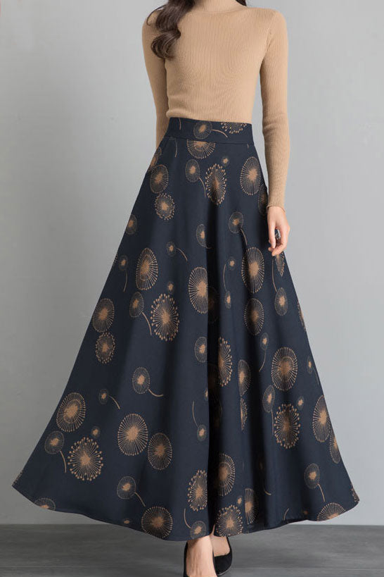 Newest High Waist Floral Print Warm Winter Maxi Skirt C2488