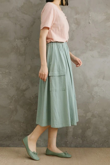 Summer Women Casual Cotton Linen Skirt C2869