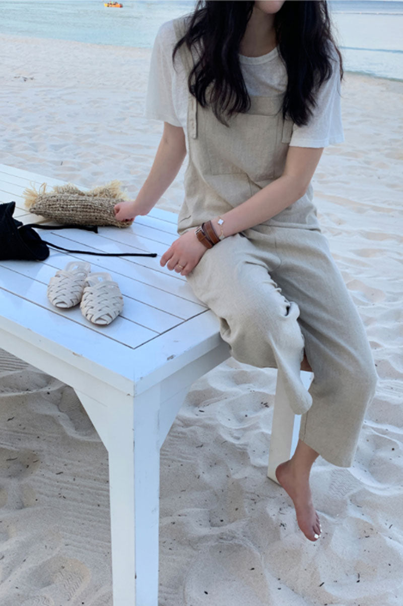 Casual Linen Jumpsuits in Natural Linen Color C2391