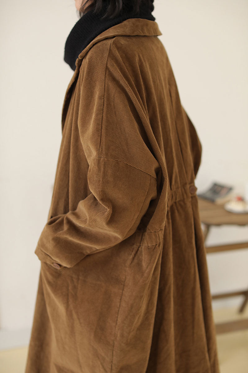 Brown Plus Size Corduroy Coat C2448
