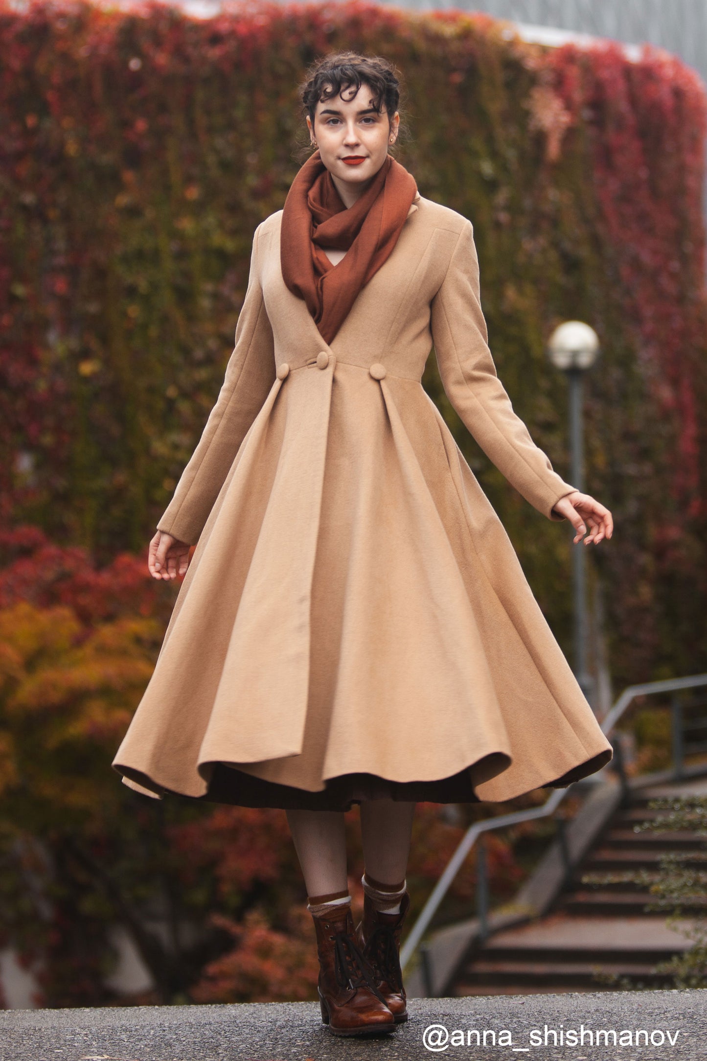 Vintage inspired long wool princess coat C4400