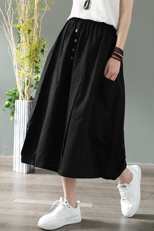 Elastic waist maxi linen skirt CYM037