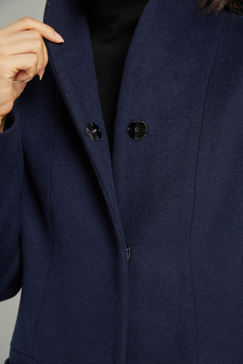 Women Navy Blue Wool Coat C2989#,Size 170-XS CK2202239