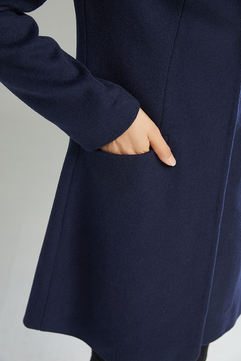 Women Navy Blue Wool Coat C2989#,Size 170-XS CK2202239