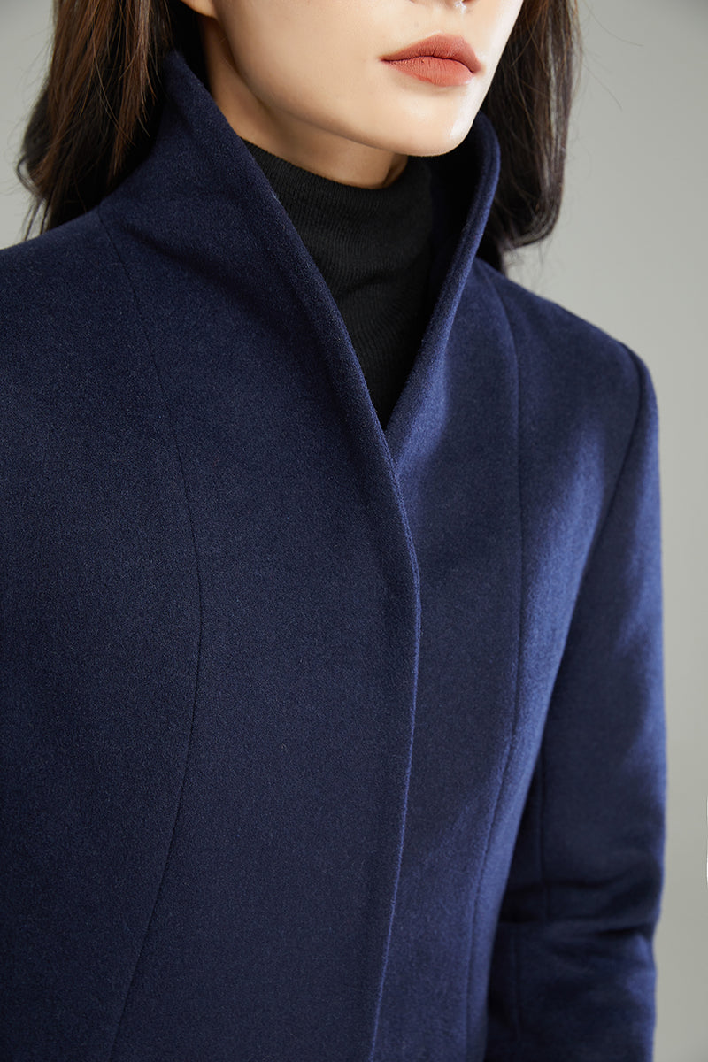 Women Navy Blue Wool Coat C2989