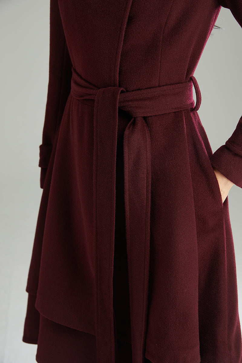 Wine Red Warm Wool Coat C2993
