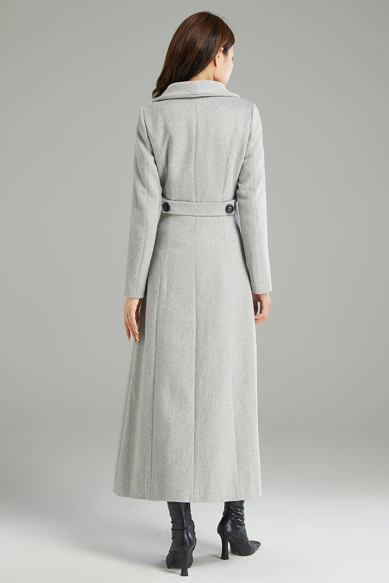 Long Gray Double-breasted Wool Coat C2998