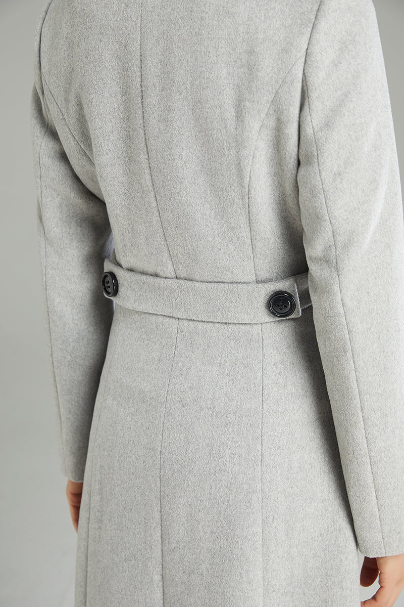 Long Gray Double-breasted Wool Coat C2998