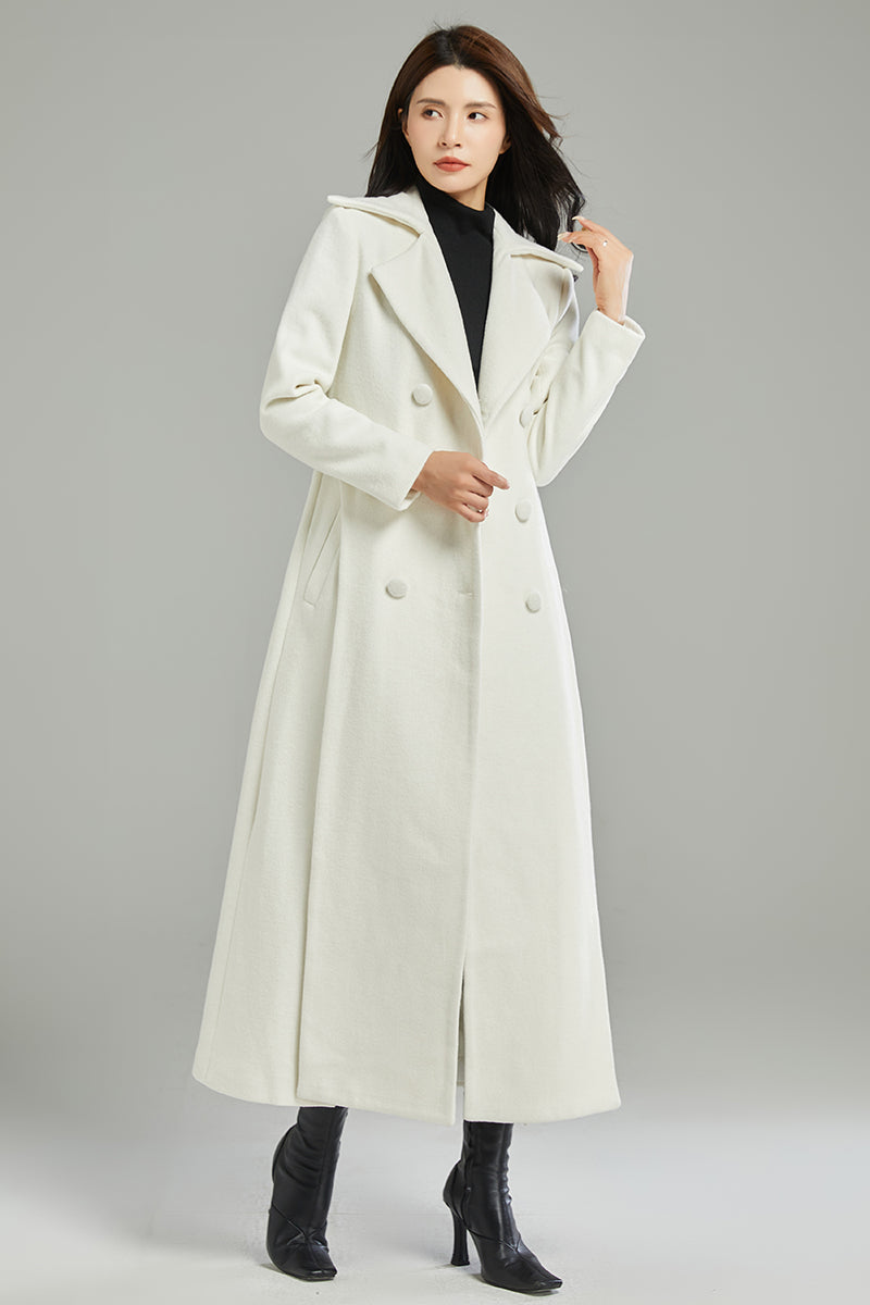 White Asymmetrical Long Wool Coat C2997