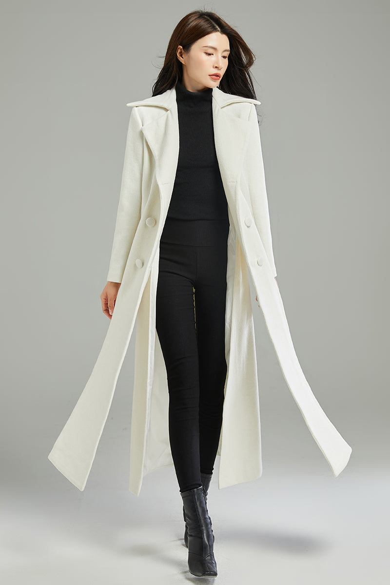 White Asymmetrical Long Wool Coat C2997
