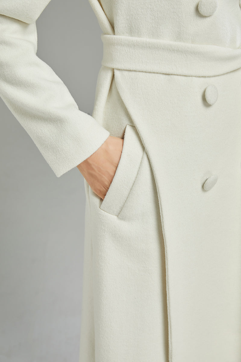 White Asymmetrical Long Wool Coat C2997