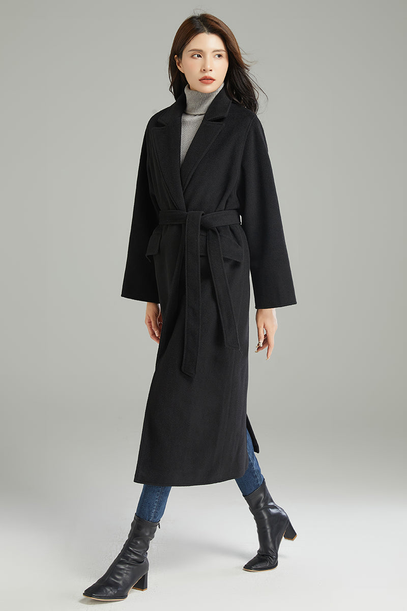 Women Black Casual Wool Coat C3002