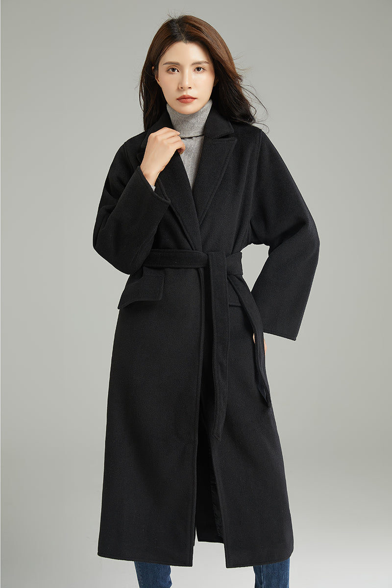 Women Black Casual Wool Coat C3002