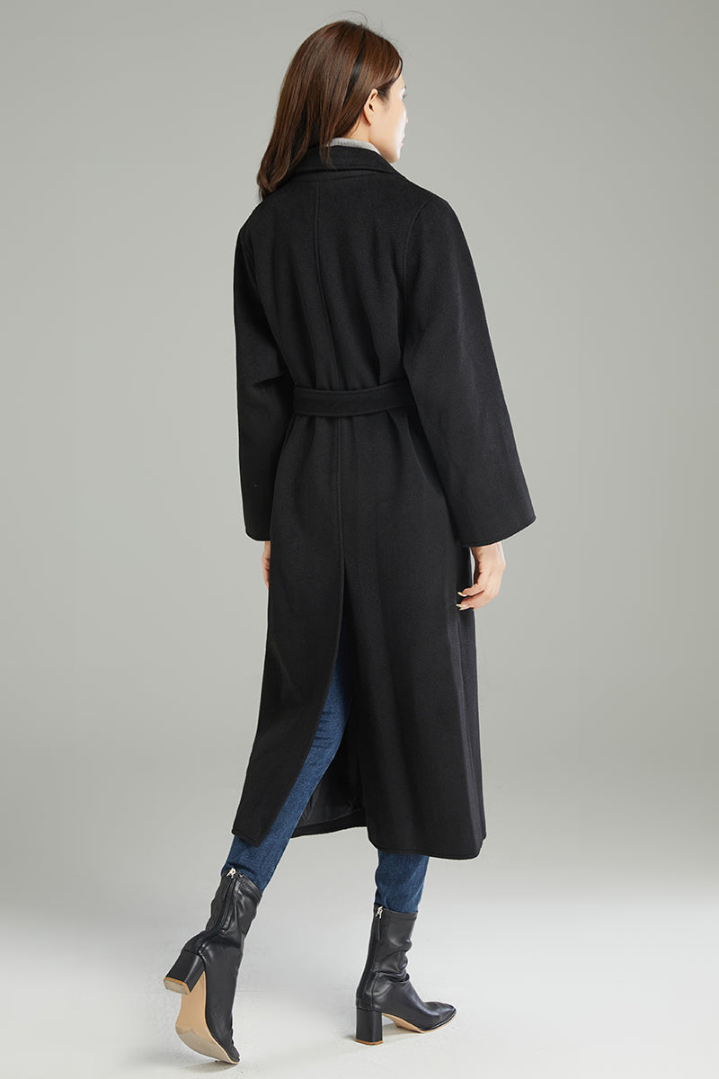 Women Black Casual Wool Coat C3002