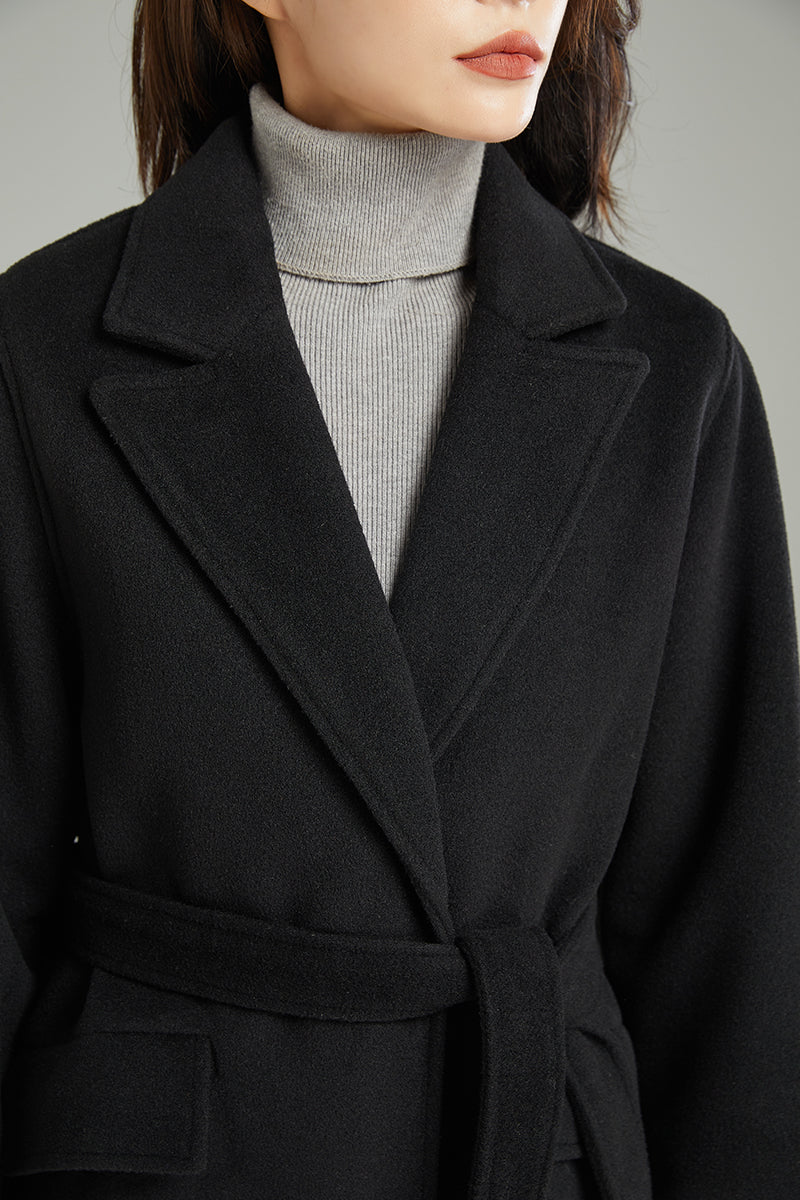 Women Black Casual Wool Coat C3002