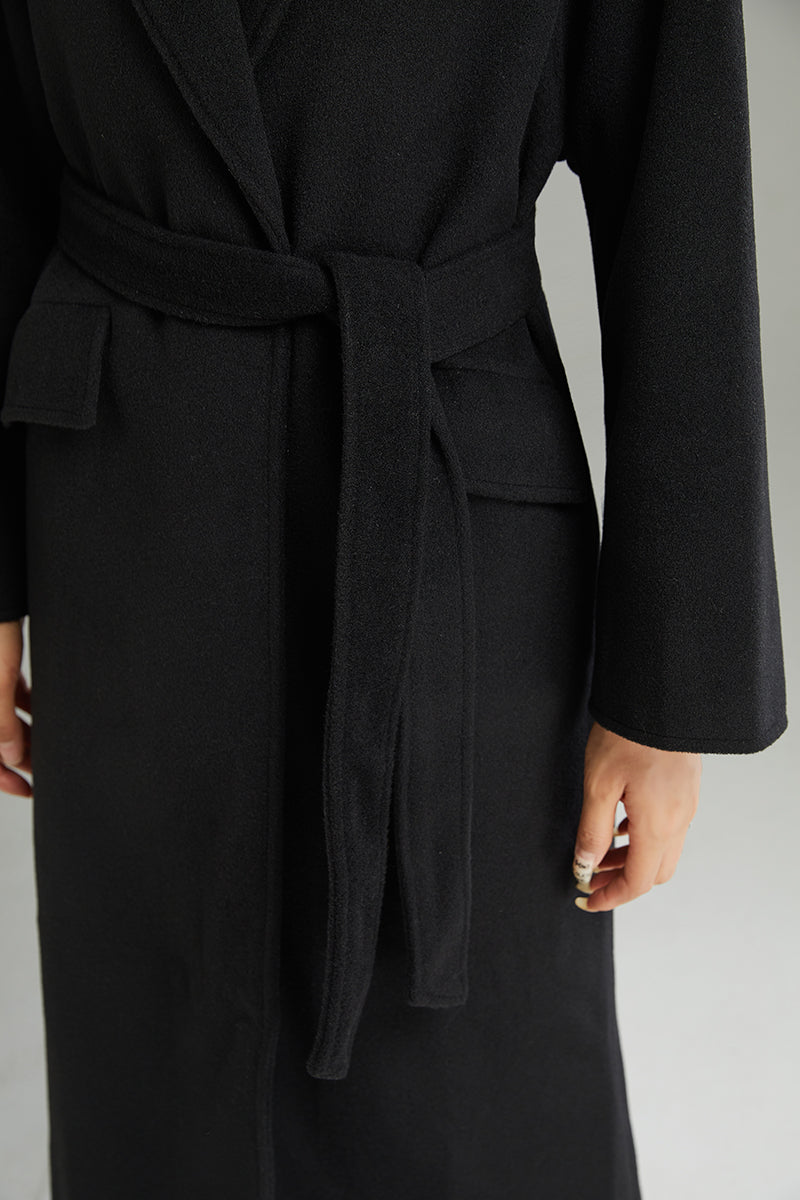 Women Black Casual Wool Coat C3002