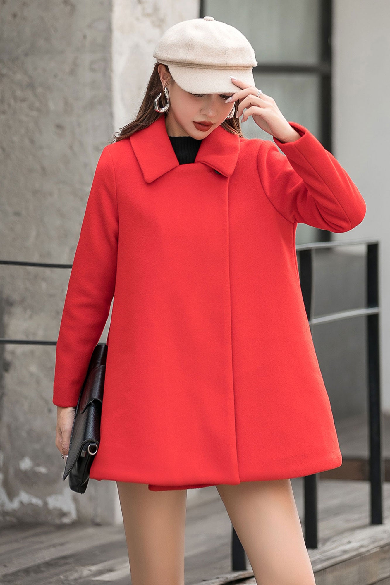 Red Cape coat, Vintage Inspired Women's Cashmere Wool Cape Coat C253901