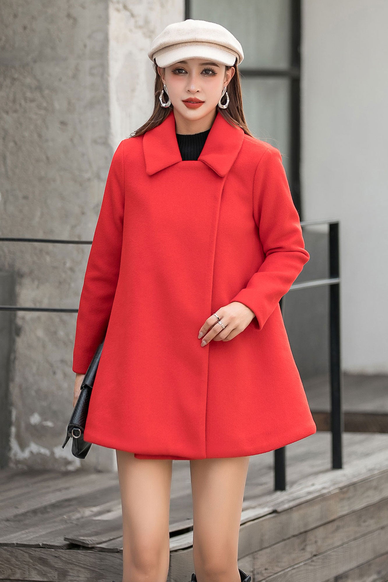 Red Cape coat, Vintage Inspired Women's Cashmere Wool Cape Coat C253901