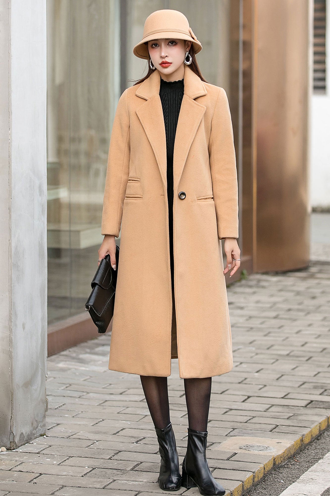 Camel Wool Coat, Long maxi Wool Jacket Coat, Loose fit wool coat C254301