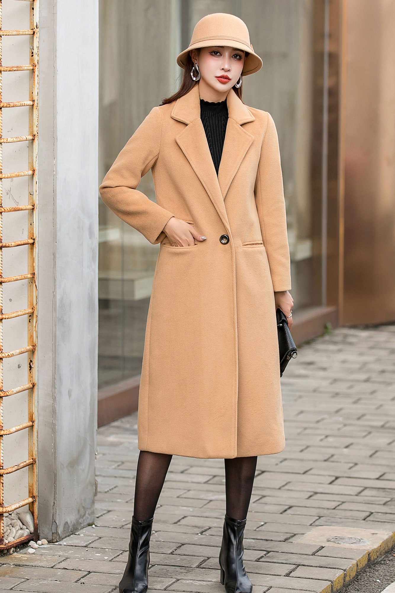 Camel Wool Coat, Long maxi Wool Jacket Coat, Loose fit wool coat C254301