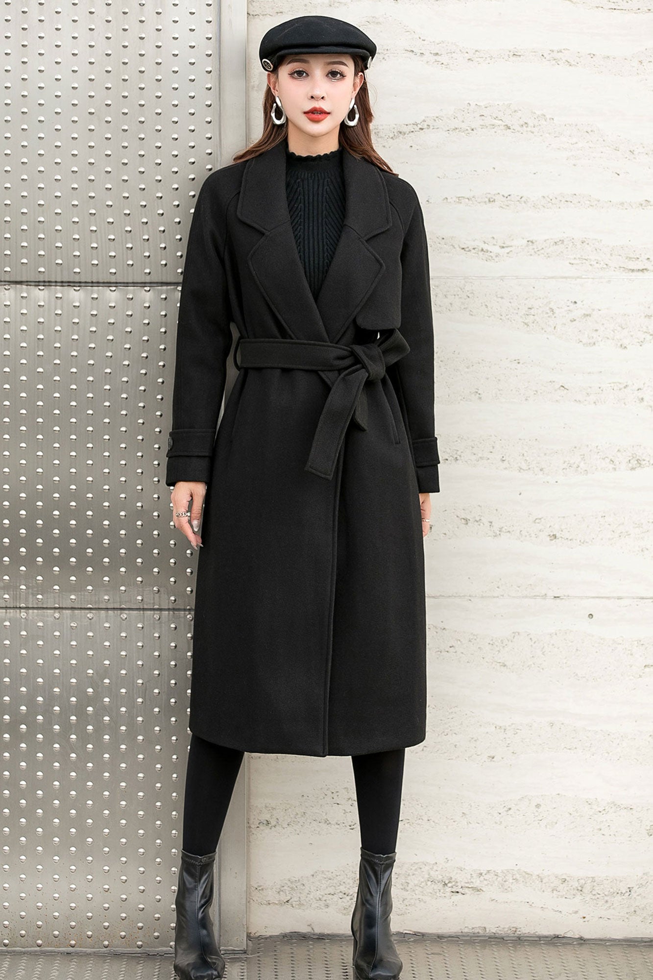 Belted Wool Trench Coat, Relaxed Fit Winter Fall Coat C254901