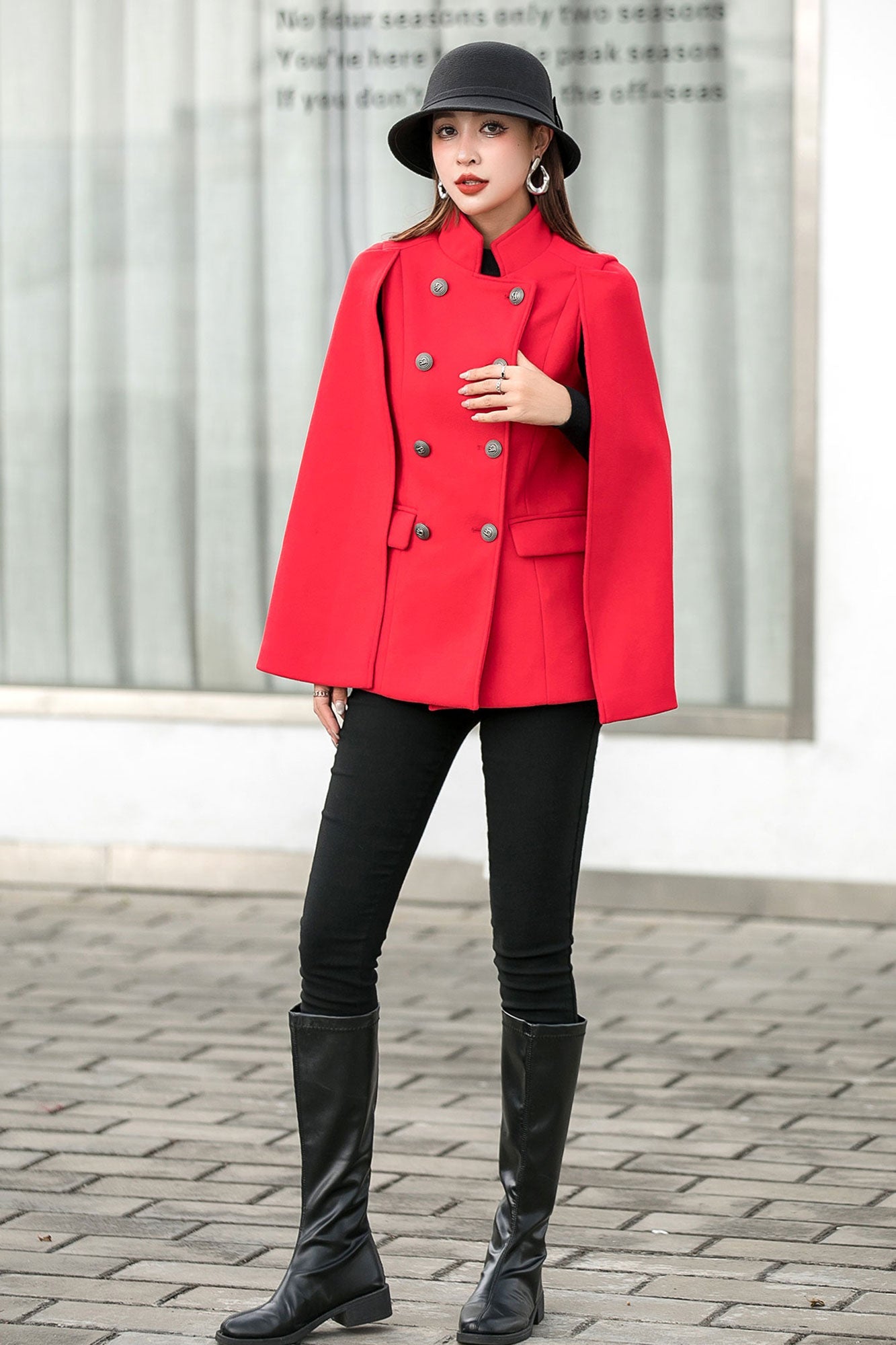 Vintage Inspired Wool Cape Coat C2545, Size S #CK2101505
