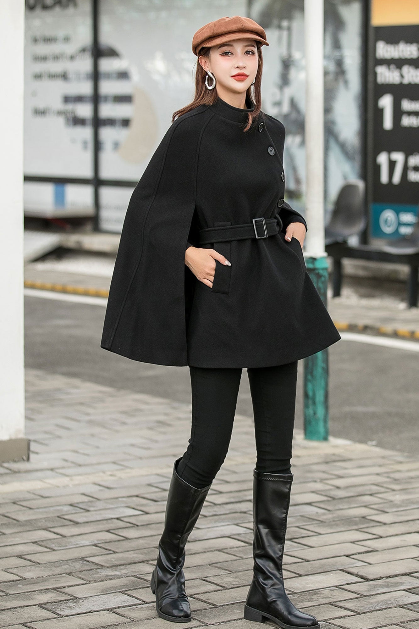 Oversized Wool Poncho Jacket, Winter Fall Short Cloak Coat C2546