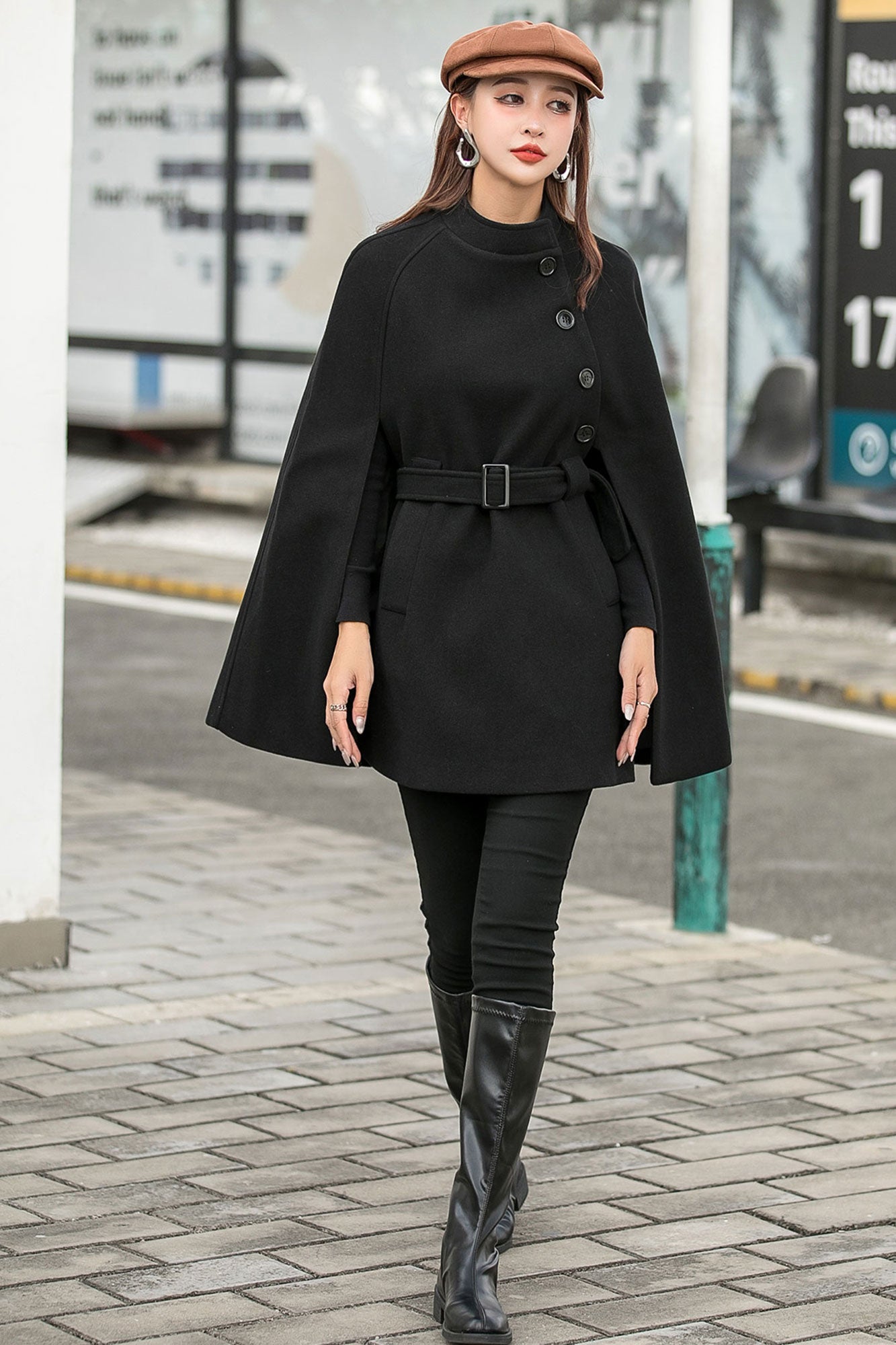Oversized Wool Poncho Jacket, Winter Fall Short Cloak Coat C2546