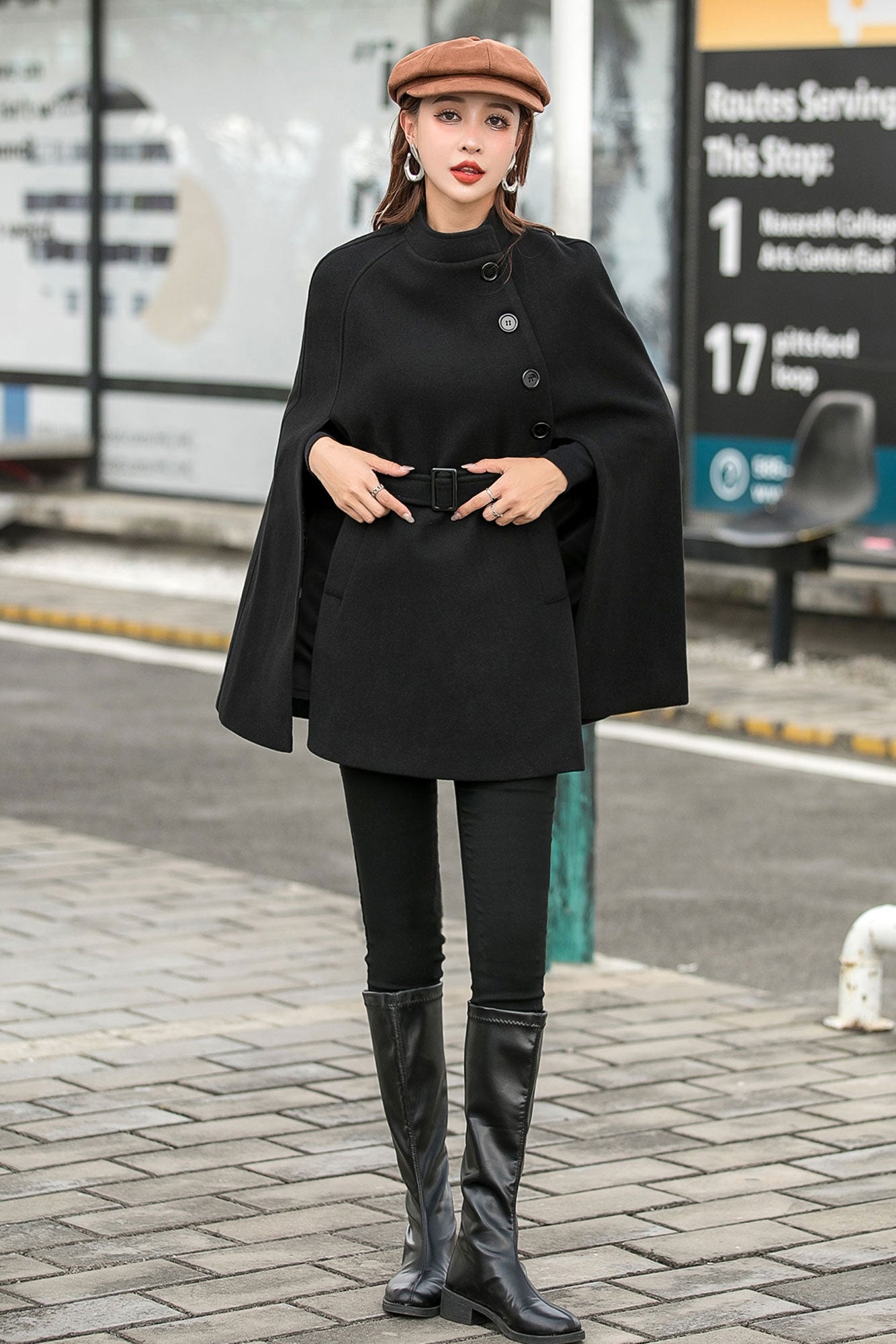 Oversized Wool Poncho Jacket, Winter Fall Short Cloak Coat C2546