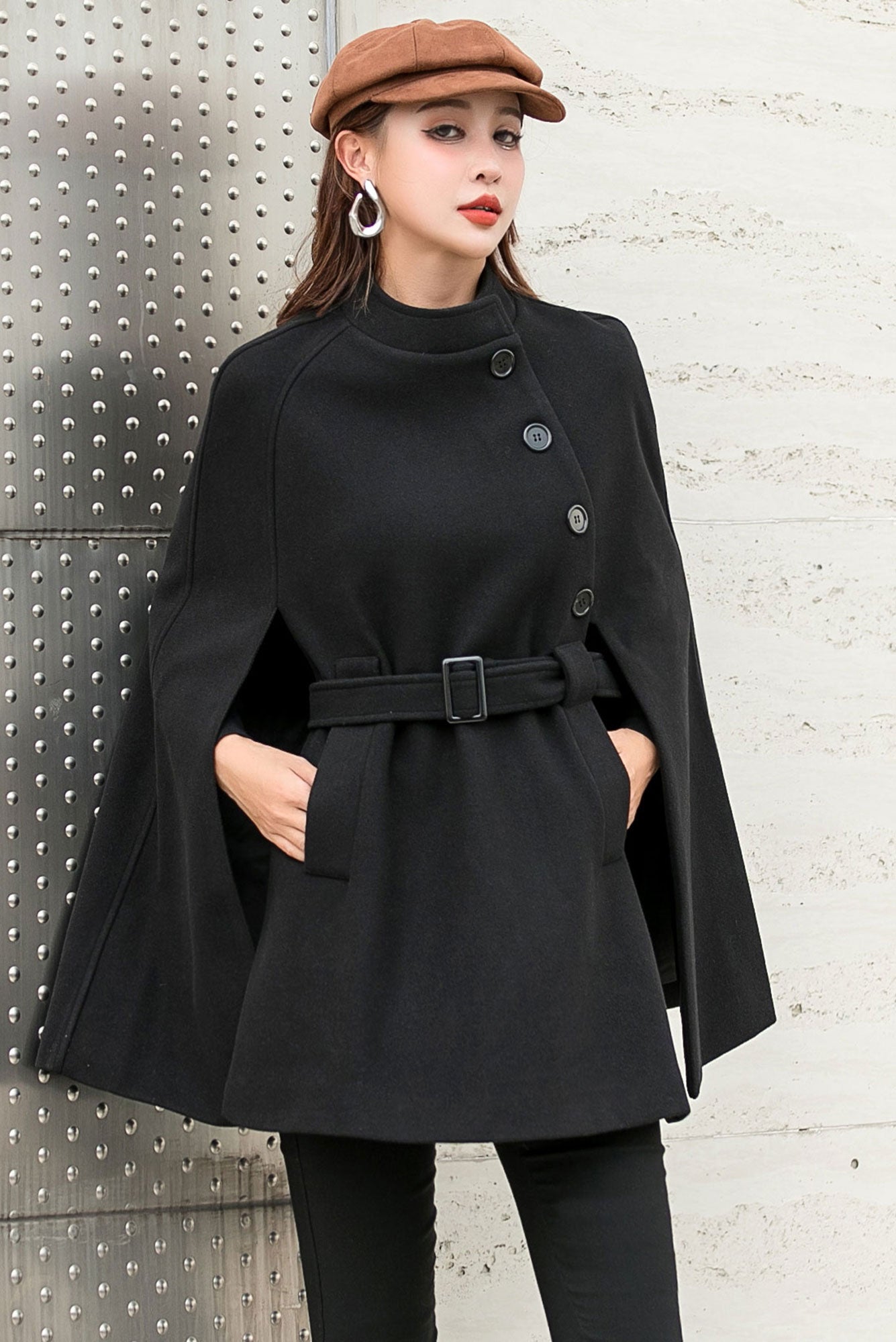 Oversized Wool Poncho Jacket, Winter Fall Short Cloak Coat C2546