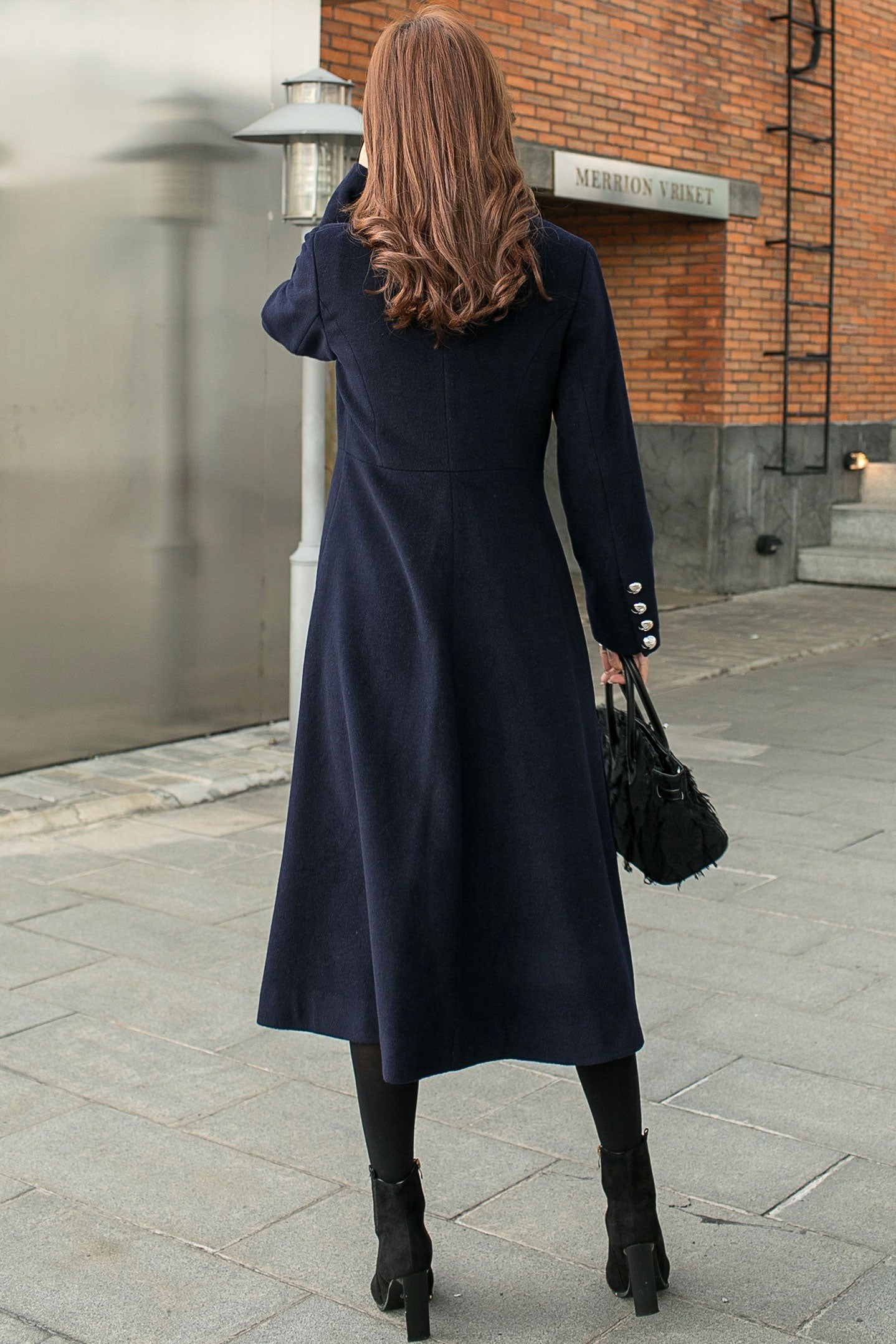 Retro Blue Long Wool Coat C2582, Size XS #CK2101397