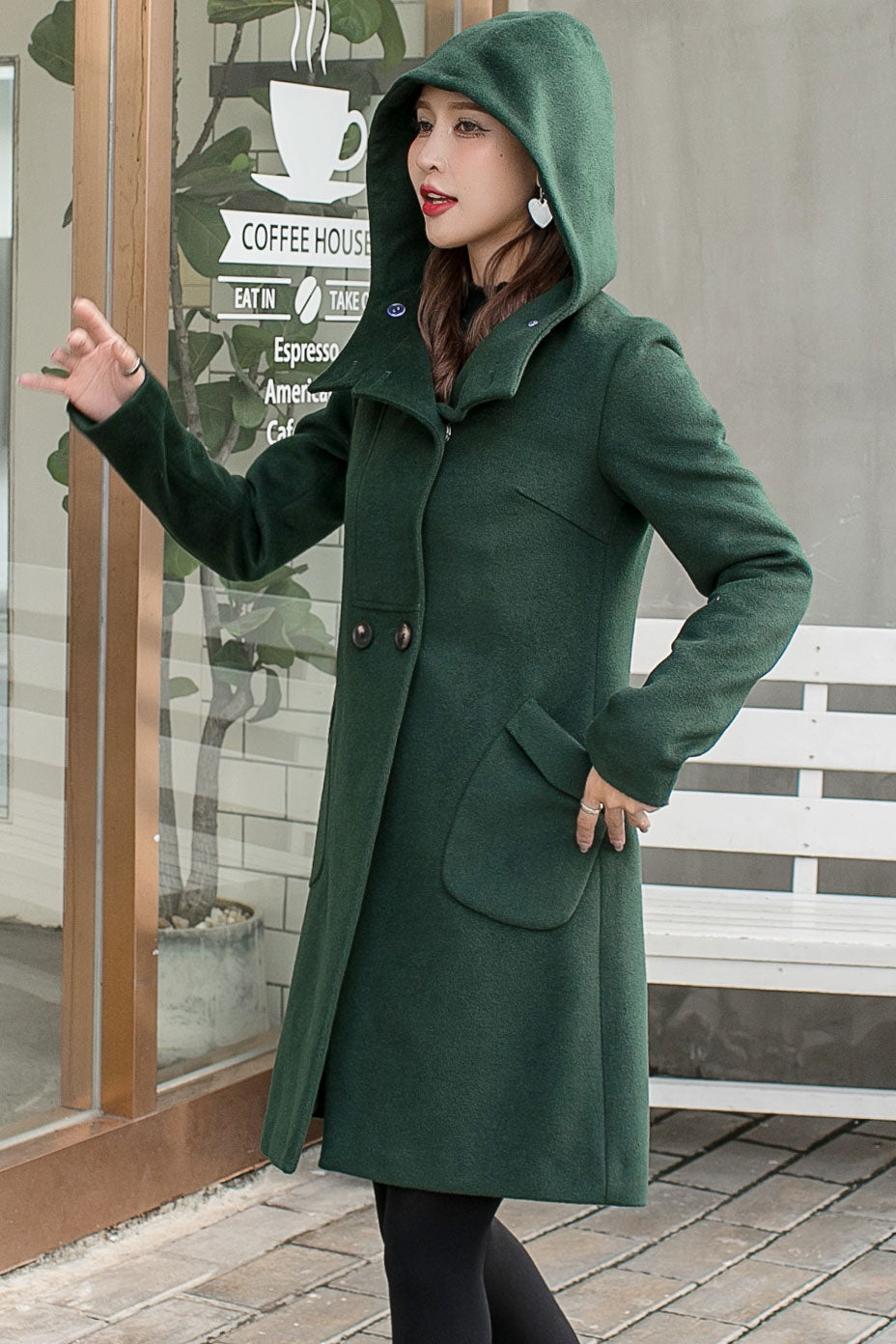 Wool Coat Women, Wool Hooded Coat C2588