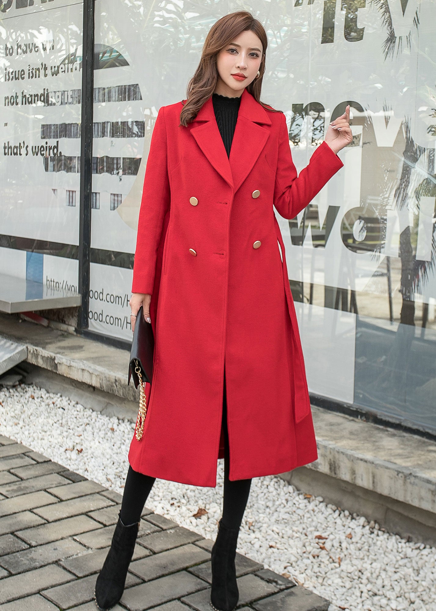 Belted Coat, Double Breasted Wool Coat C2567