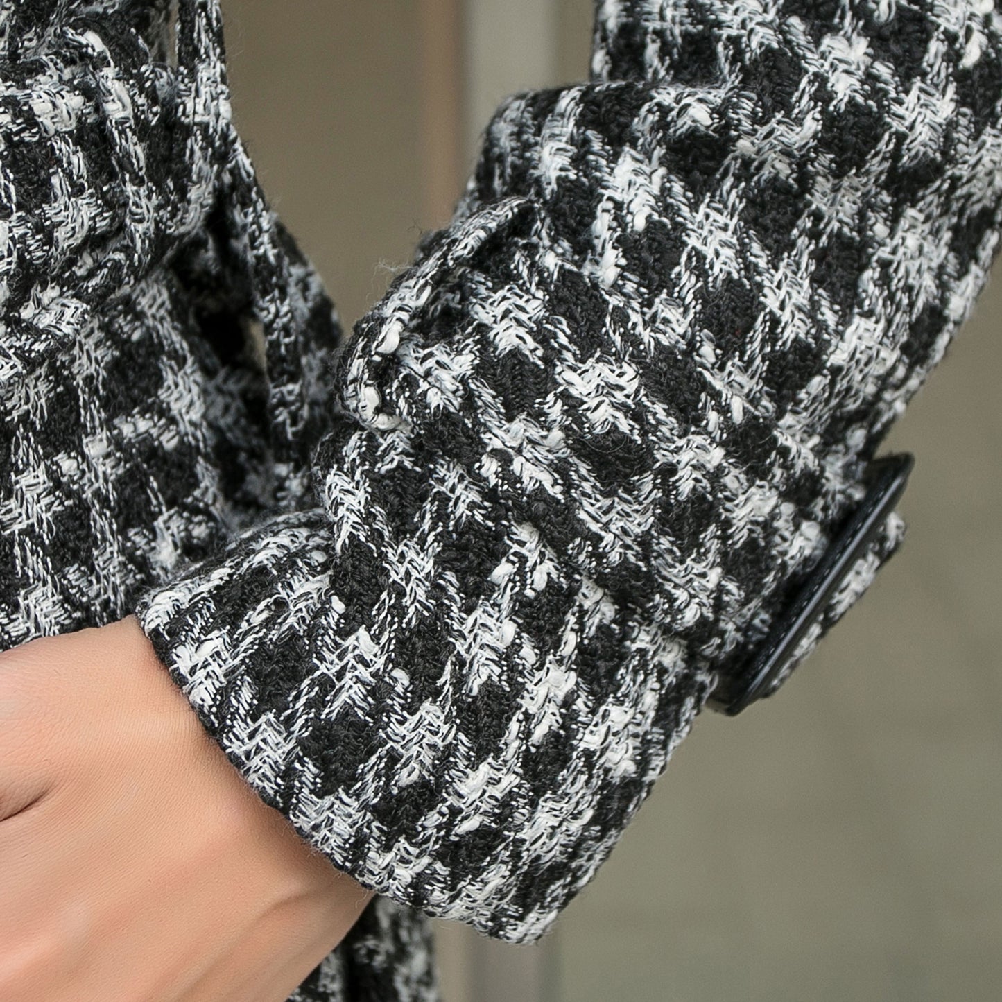 Houndstooth Belted Wool Coat Women C2570