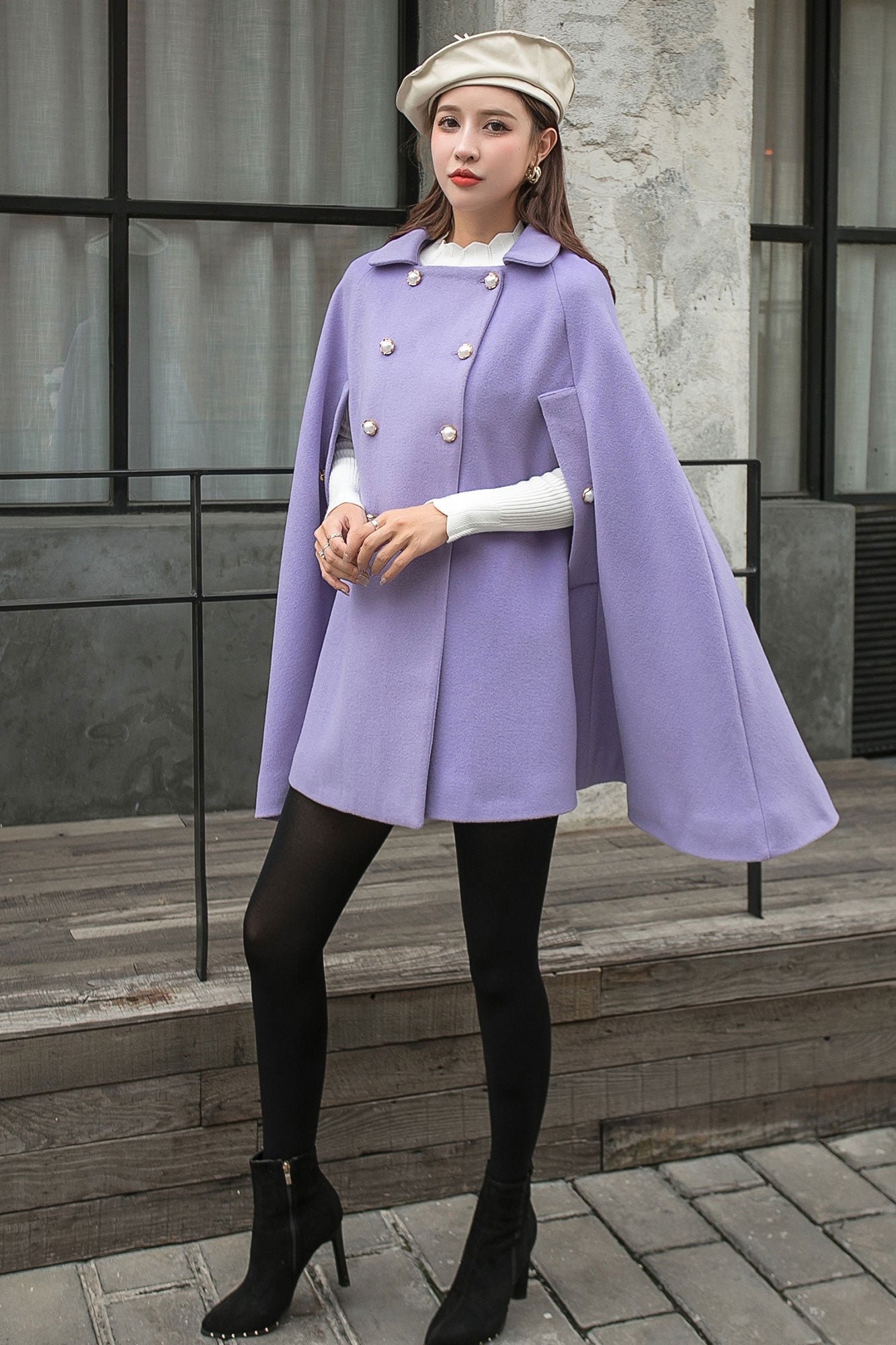 Purple Cloak Coat Women C2571