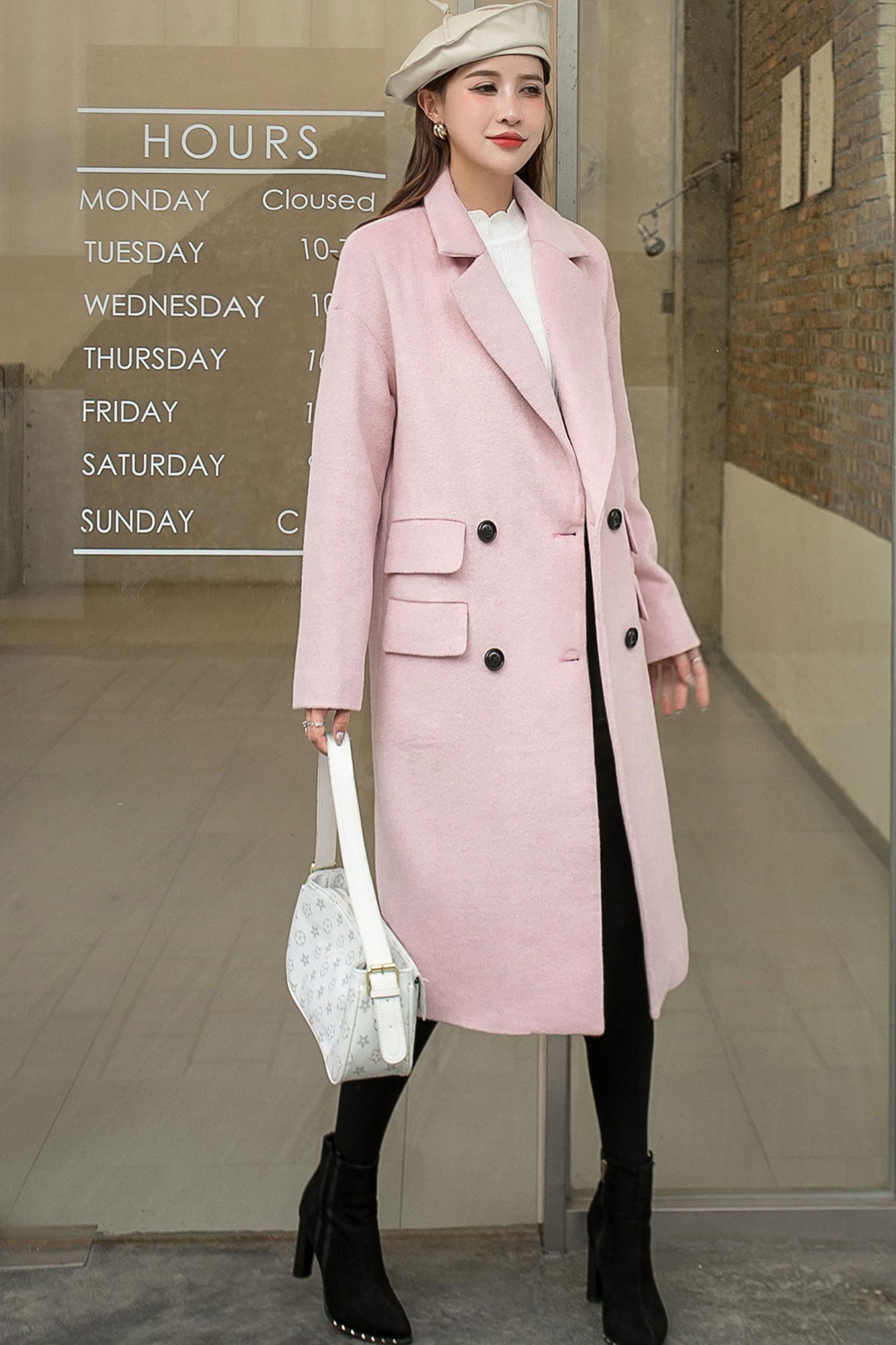 Pink Wool Coat Women C2573, Size 165-US06 #CK2101413